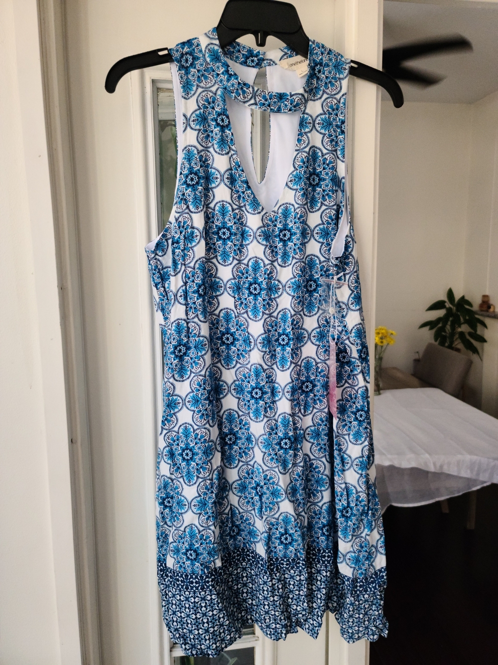 Blue Floral Keyhole Mini Dress - Unknown Brand